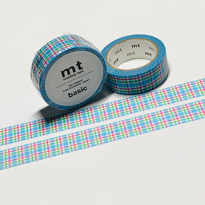 COLORFUL CHECKERED BLUE Plaid Mt Washi Tape - 1 Roll - 15mm x 7m (23 Feet)