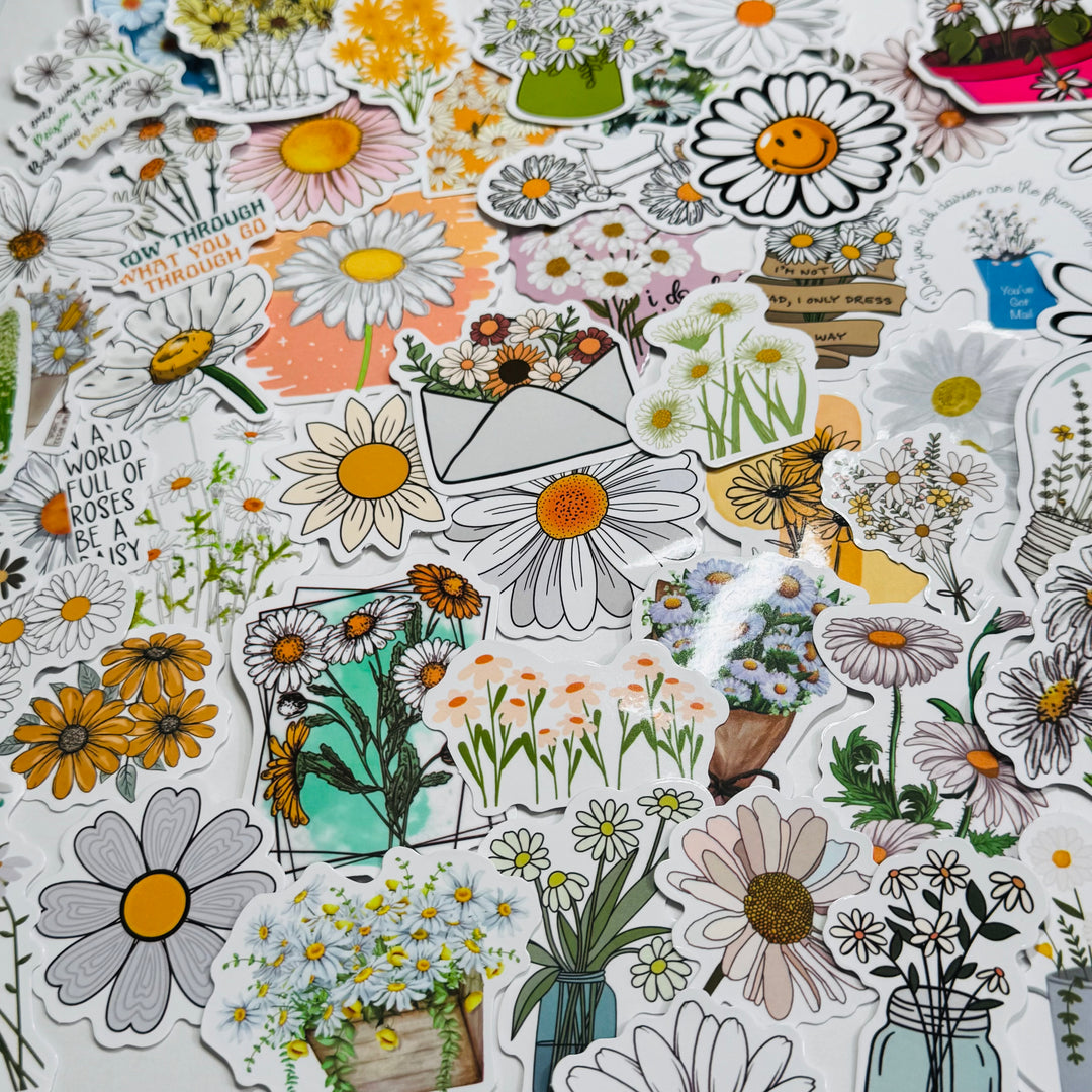 STORIES Of DAISIES Floral Peelable Stickers  ~ 50 Pieces ~ Each Sticker is Approximately 30-50mm