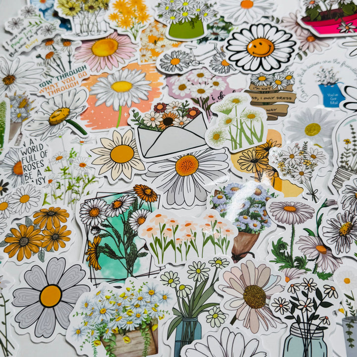 STORIES Of DAISIES Floral Peelable Stickers  ~ 50 Pieces ~ Each Sticker is Approximately 30-50mm