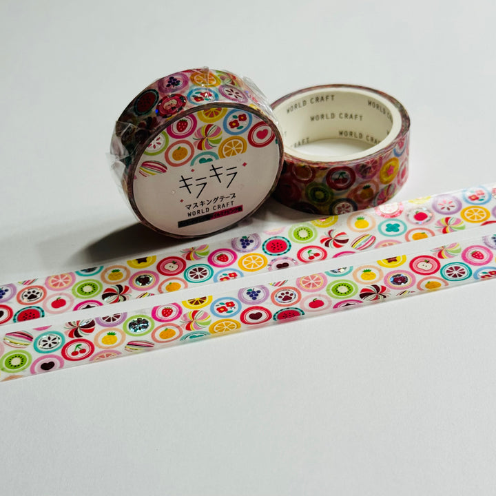 FRUIT FLAVORED CANDY Slices With Silver Foil World Craft Washi Tape ~ 1 Roll ~ 15mm x 5m (16 Feet)