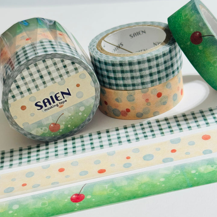 CREAM SODA FOUNTAIN Trio Saien Masking Washi Tape Set ~ 3 Roll ~ 15mm x 7m (23 Feet Each Roll)