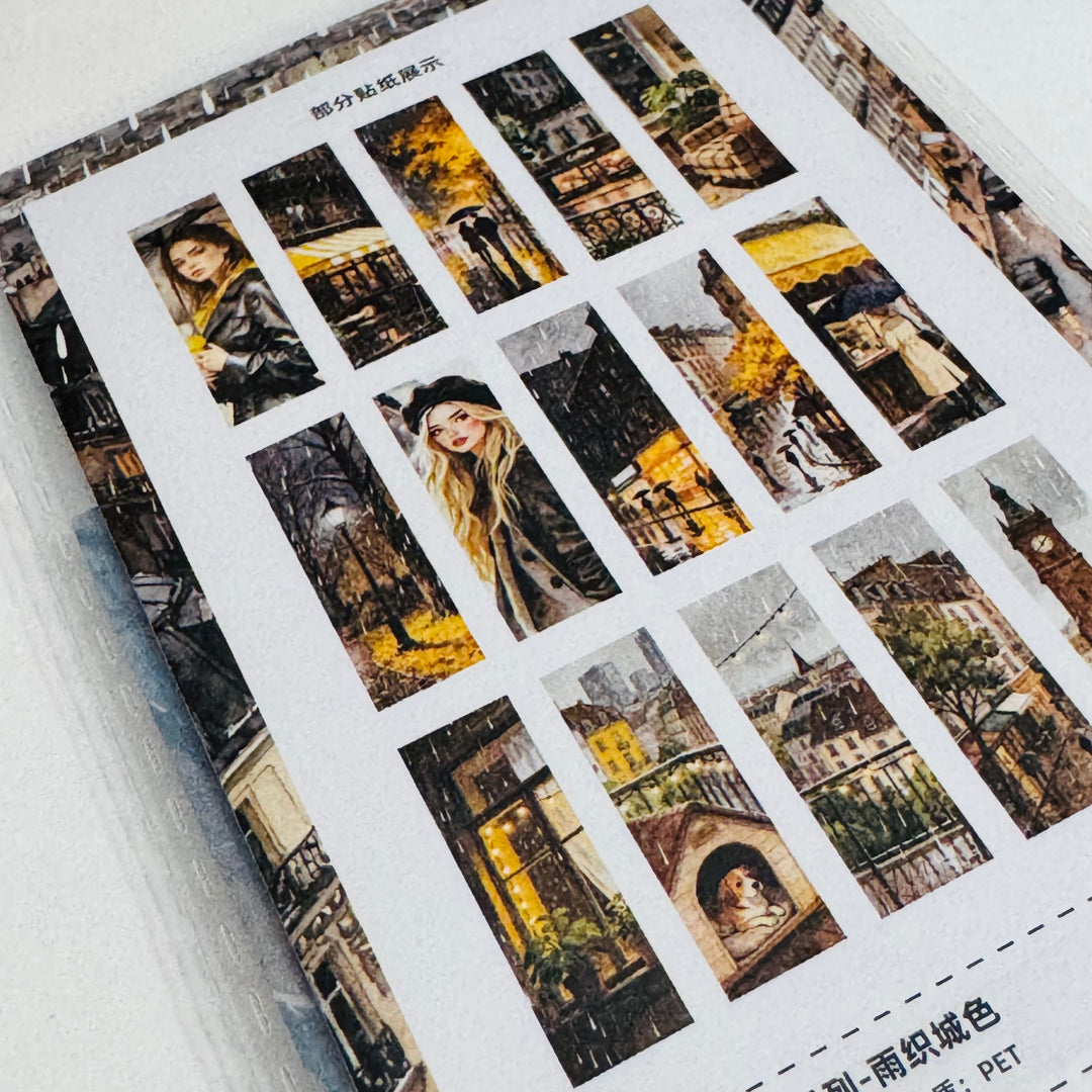 RAINY DAY GIRL In The City Ephemera Sticker Pack ~ 25 Pieces ~ 30mm x 95mm