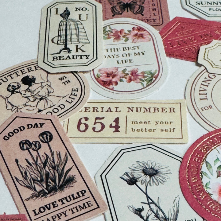 RECORD MY LIFE MOMENTS Gold Foil Label Stickers Box ~ 40 Stickers ~ 46-57mm Each