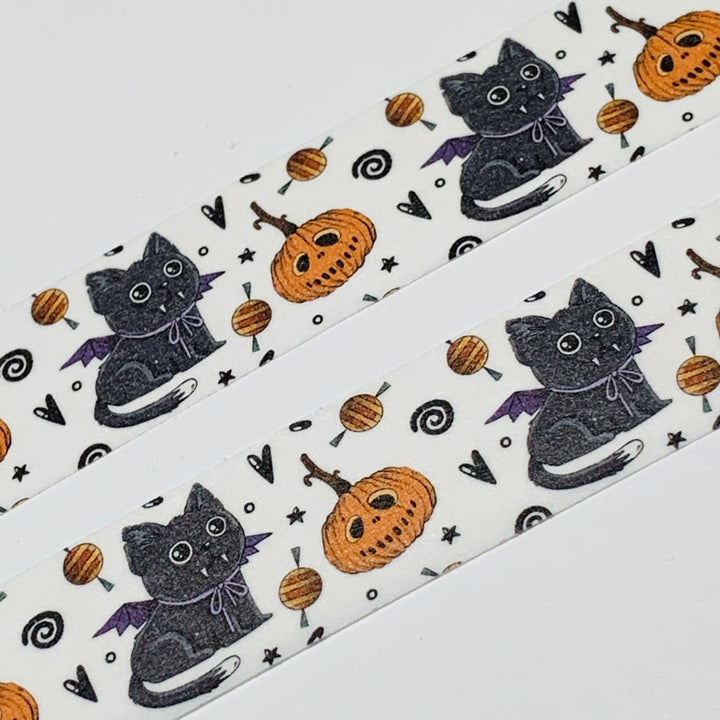 BLACK CAT DRESSED As DRACULA Halloween Washi Tape ~ 1 Roll ~ 15mm x 10m (33 Feet)