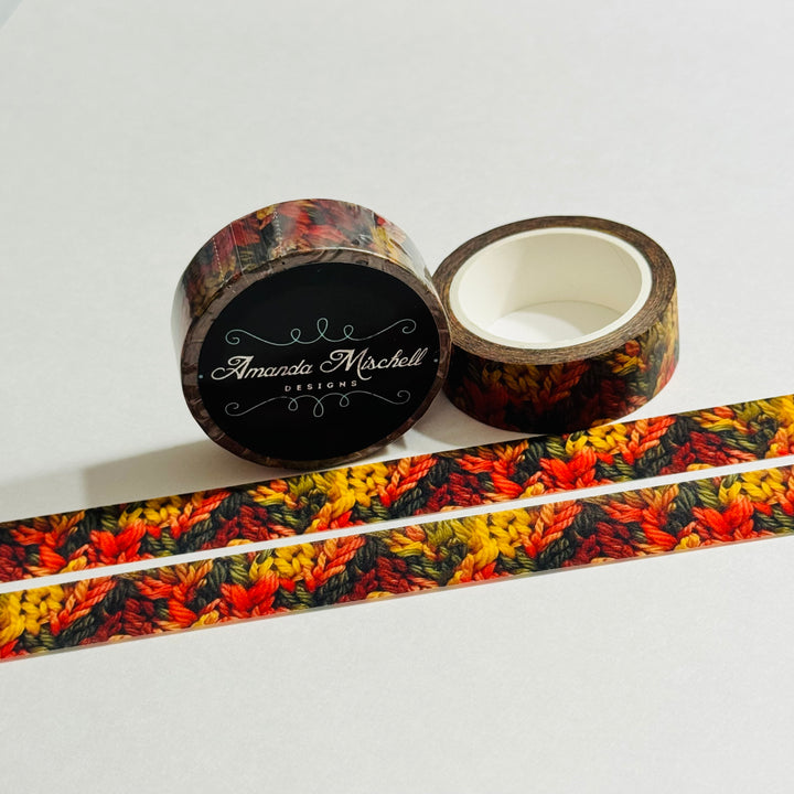 FALL KNITTED STITCHES In Red, Green & Orange Amanda Mischell Washi Tape ~ 1 Roll ~ 15mm x 10m (33 Feet)
