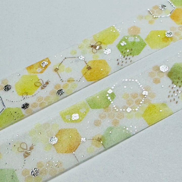 HONEYCOMB & SUN SPOTS Silver Foil Saien Masking Washi Tape ~ 1 Roll ~ 15mm x 7m (23 Feet)