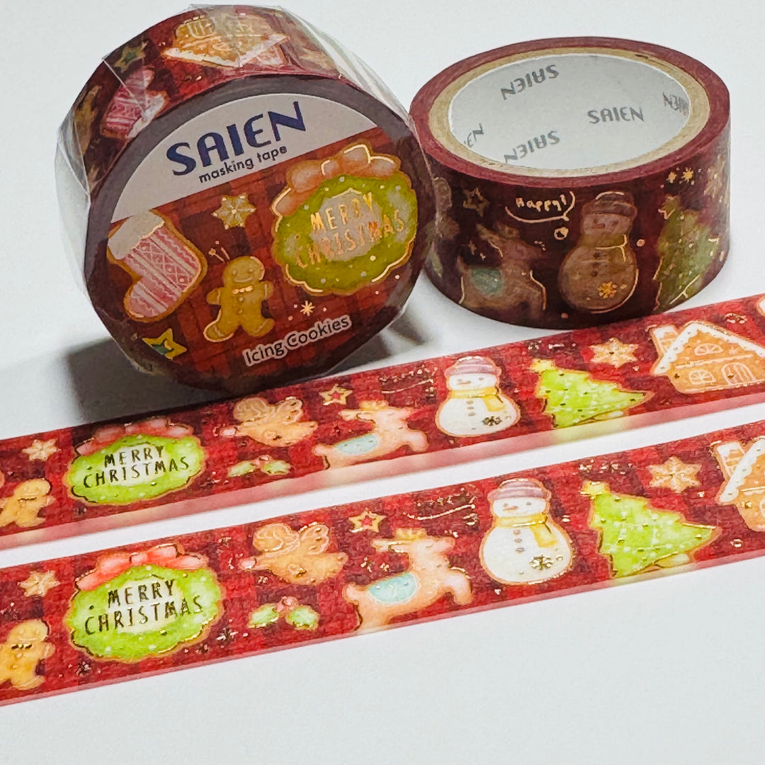 DECORATED CUT-OUT COOKIES  Christmas Saien Gold Foil Masking Washi Tape ~ 1 Roll ~ 20mm x 5m (16 Feet)