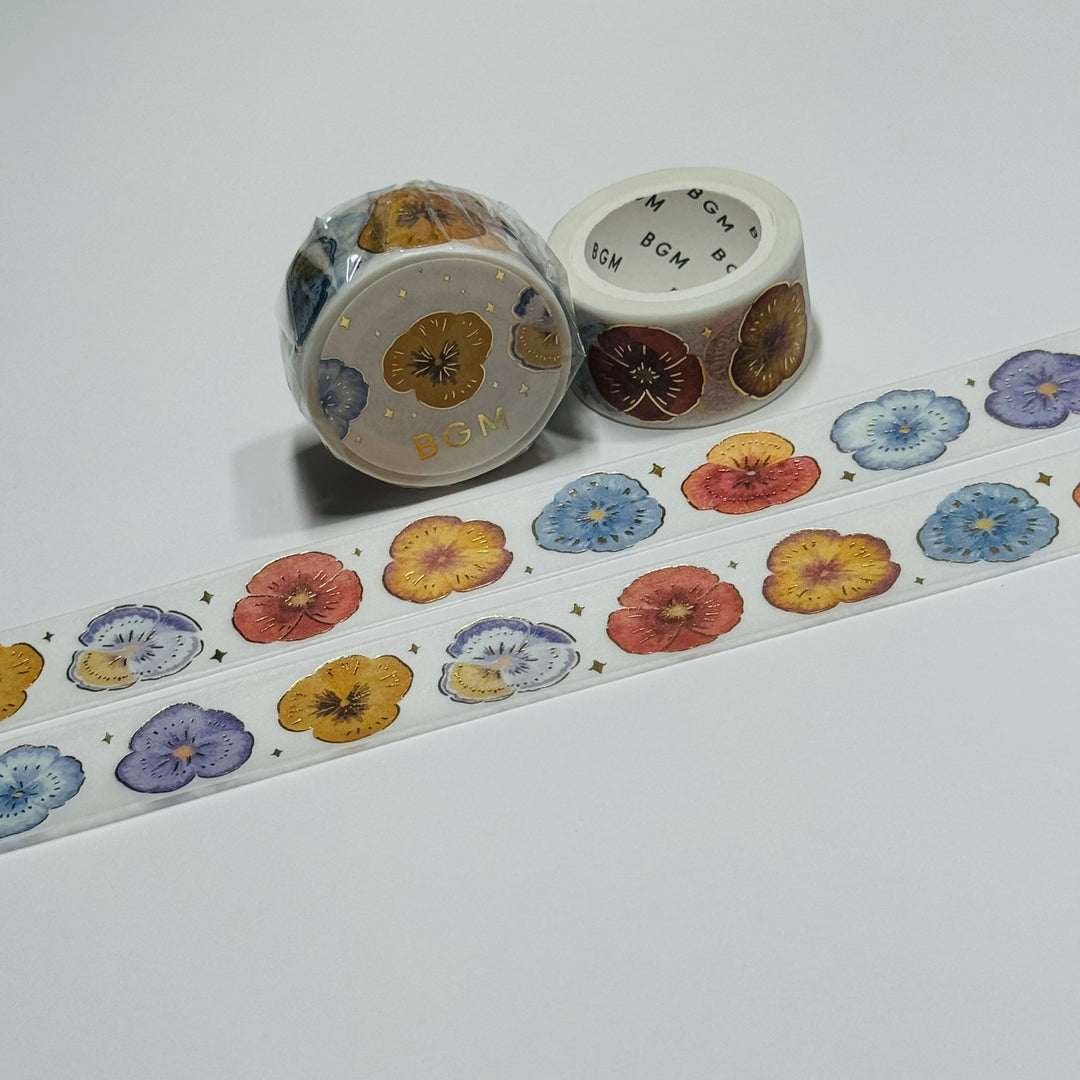 DELICATE RAINBOW PANSIES Gold Foil Washi Tape Designed By BGM ~ 1 Roll ~ 20mm x 5m (16 Feet)