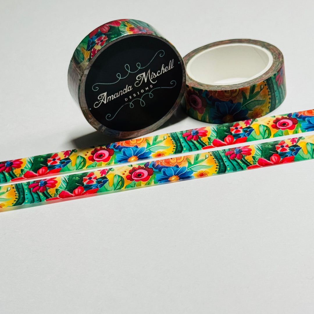 GORGEOUS BRIGHT & COLORFUL Flowers Washi Tape - 1 Roll - 15mm x 10m (33 Feet)