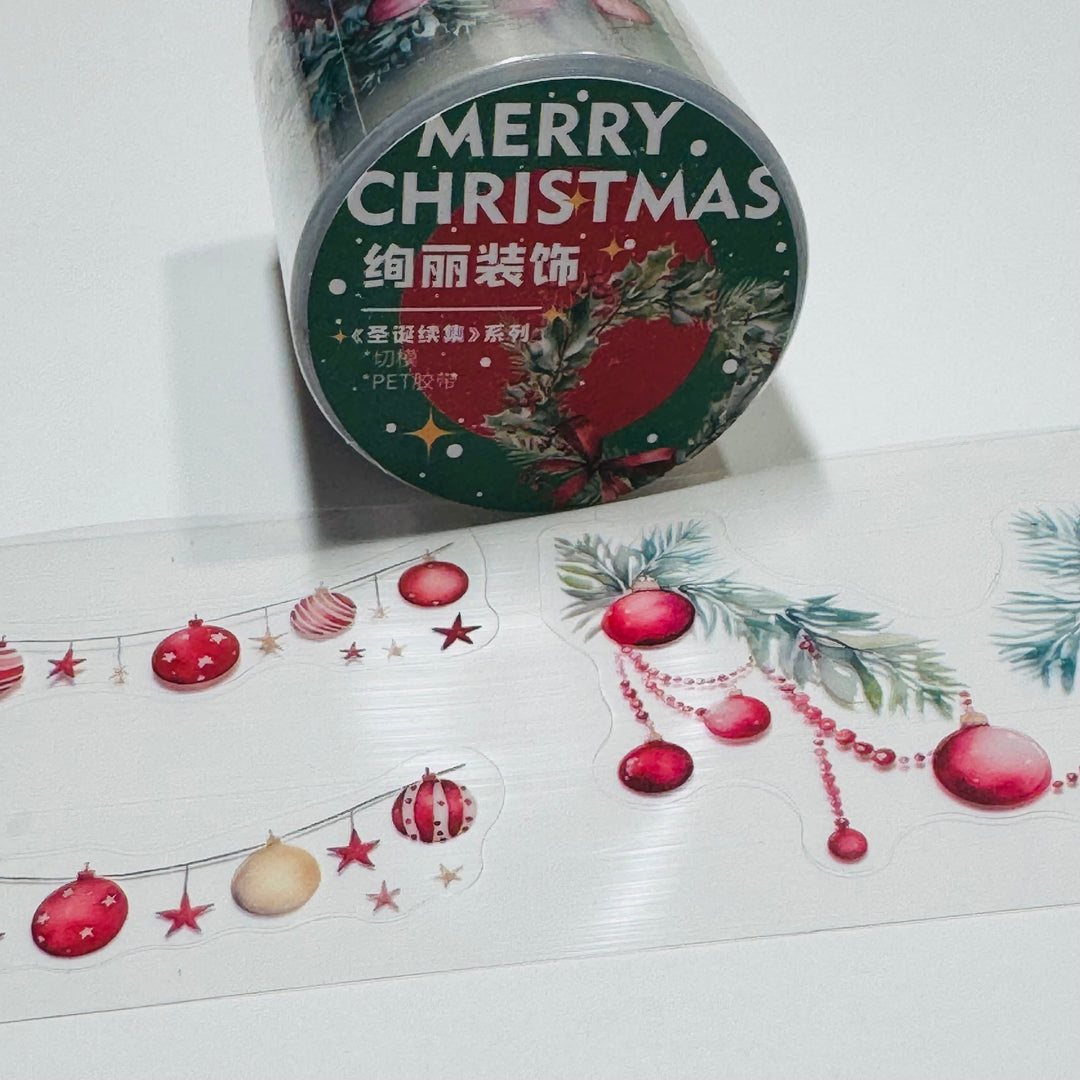 CHRISTMAS GARLANDS SPRAYS & WREATHS Pre-Cut PET Washi Tape ~ 1 Roll - 50mm x 2m (7 Feet of Washi Stickers)