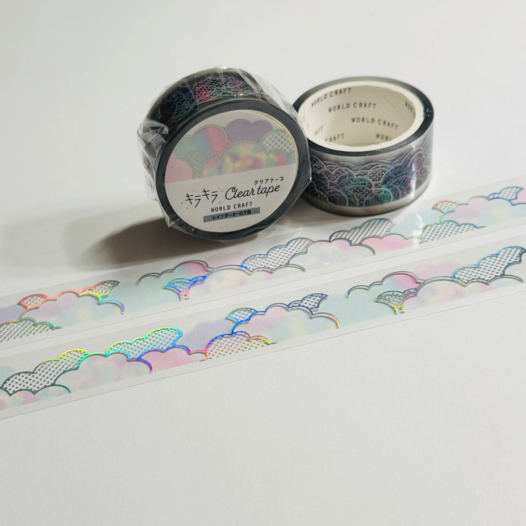 COTTON CANDY Clouds Silver Foil World Craft PET Washi Tape ~ 1 Roll ~ 20mm x 5m (16 Feet)