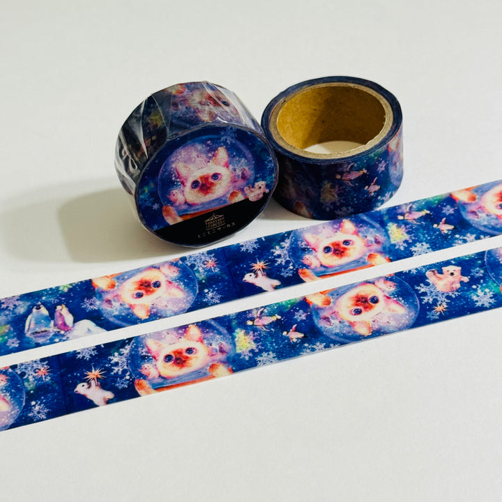 KITTENS In SPACE With Penguins Japanese Cat Washi Tape ~ 1 Roll ~ 20mm x 5m (16 Feet)