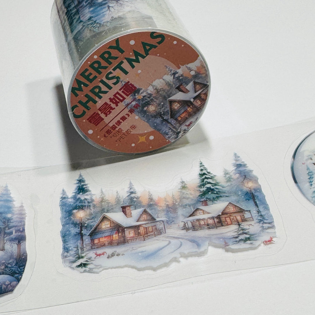 PRETTY WINTER SNOW SCENES Pre-Cut PET Washi Tape ~ 1 Roll - 50mm x 2m (7 Feet of Washi Stickers)