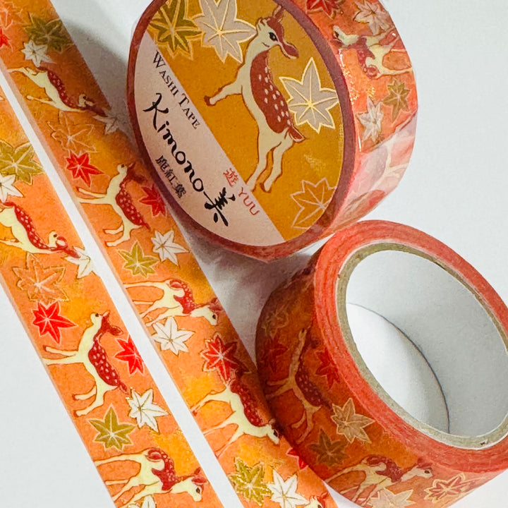 LITTLE FAWNS KIMONO In Gold Foil Saien Masking Washi Tape ~ 1 Roll ~ 15mm x 7m (23 Feet)