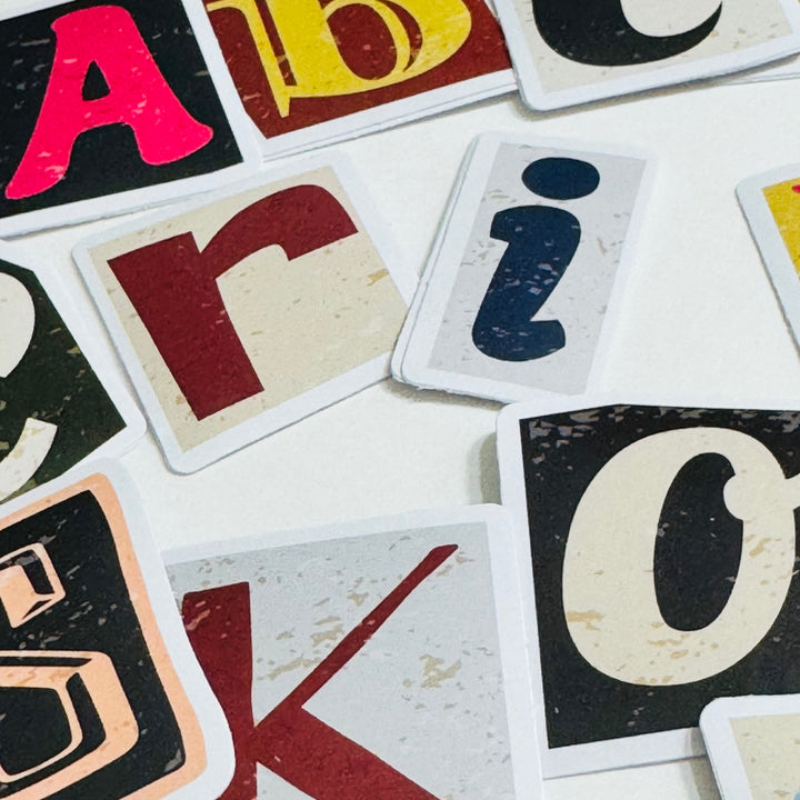 RETRO RANSOM ALPHABET Letters Peelable Stickers  ~ 52 Pieces ~ 40mm