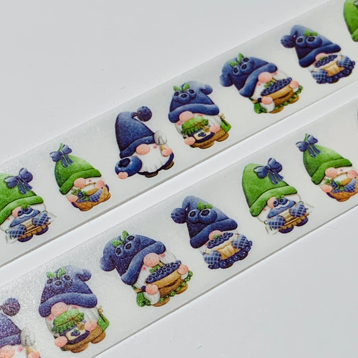 BLUEBERRIES BLUE & GREEN FRUIT GNOMES Washi Tape ~ 1 Roll ~ 15mm x 10m (33 Feet)