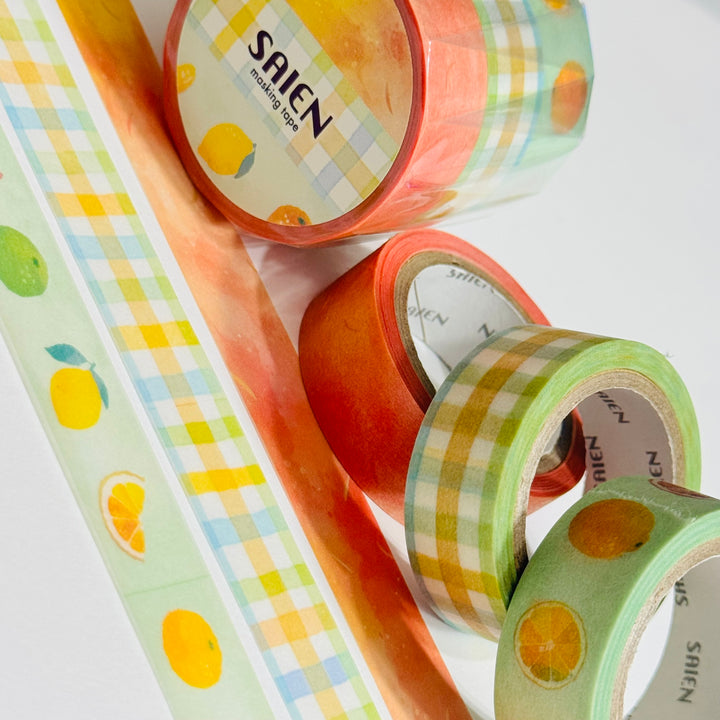 CITRUS SUMMER FRUIT Saien Masking Washi Tape Set ~ 3 Roll ~ 15mm x 7m (23 Feet Each Roll)