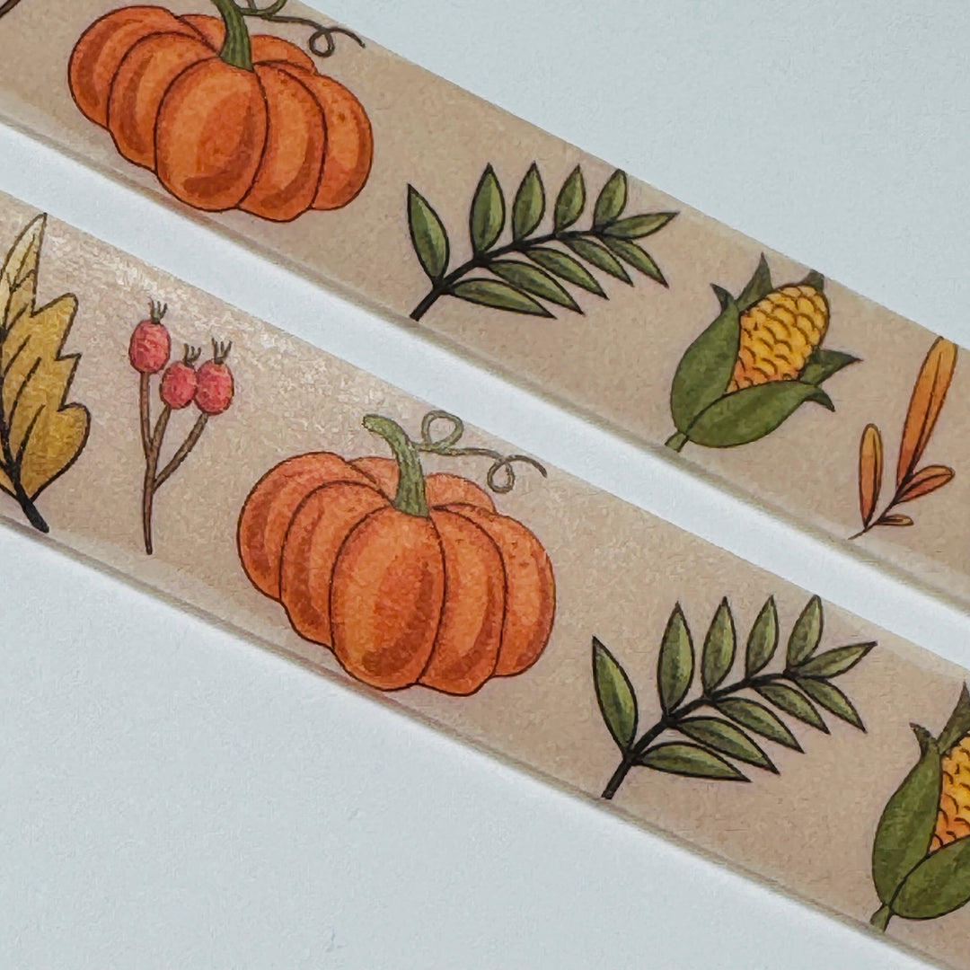 HARVEST ESSENTIALS CORN PUMPKINS & APPLES Washi Tape ~ 1 Roll ~ 15mm x 10m (33 Feet)