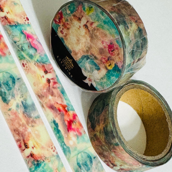 TRIPPY MESMERIZING CATS Japanese Kitten Washi Tape ~ 1 Roll ~ 15mm x 5m (16 Feet)