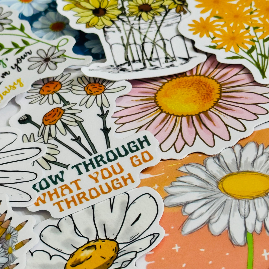 STORIES Of DAISIES Floral Peelable Stickers  ~ 50 Pieces ~ Each Sticker is Approximately 30-50mm