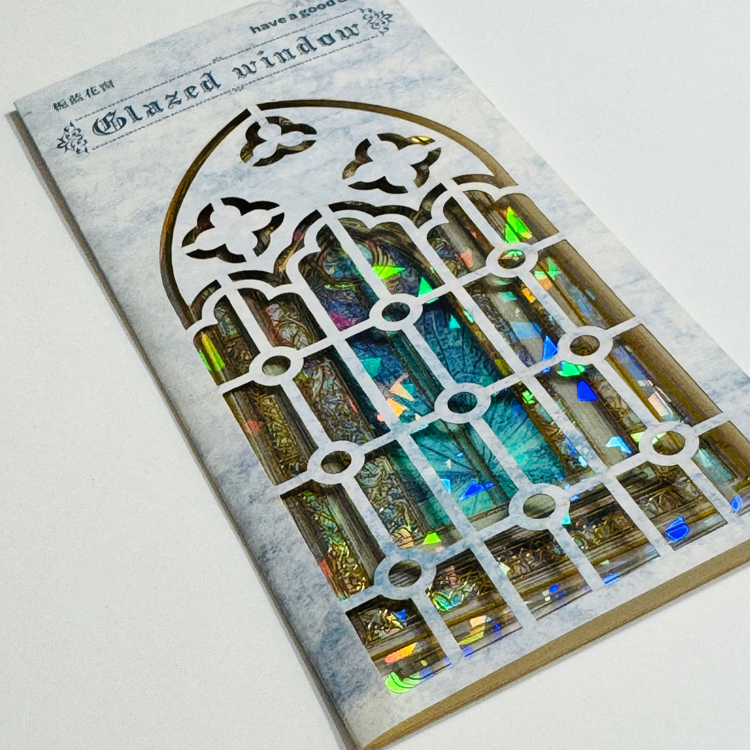 CATHEDRAL BLUE TINTED STAINED Glass Windows Gold Foil Peelable Stickers ~ 10 Large Stickers ~ 60-120mm