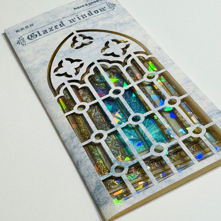 CATHEDRAL BLUE TINTED STAINED Glass Windows Gold Foil Peelable Stickers ~ 10 Large Stickers ~ 60-120mm