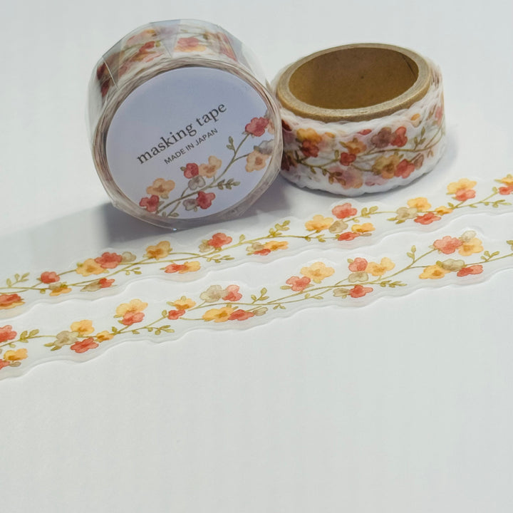 TANGLED FALL FLOWERS In Orange and Peach Washi Tape Designed By Mind Wave ~ 1 Roll ~ 18mm x 5m (16 Feet)