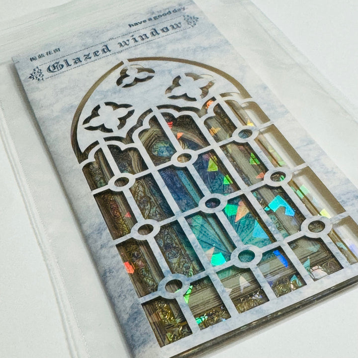 CATHEDRAL BLUE TINTED STAINED Glass Windows Gold Foil Peelable Stickers ~ 10 Large Stickers ~ 60-120mm