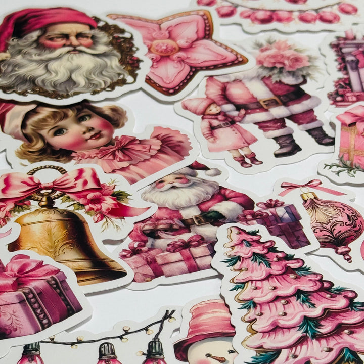 PINK OLD FASHIONED CHRISTMAS Stickers ~ 32 Pieces ~ 1.5 to 2.5 Inches