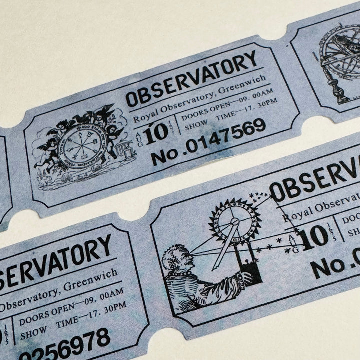 OBSERVATORY EXHIBITION ASTRONOMY Blue Kraft Tickets Washi Tape ~ 1 Roll ~ 25mm x 3m (10 Feet)