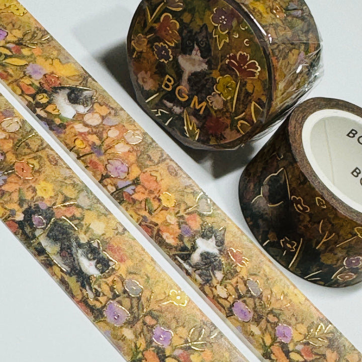 QUIZZICAL CATS IN HIDING In Gold Foil Designed By BGM Washi Tape ~ 1 Roll ~ 20mm x 5m (16 Feet)