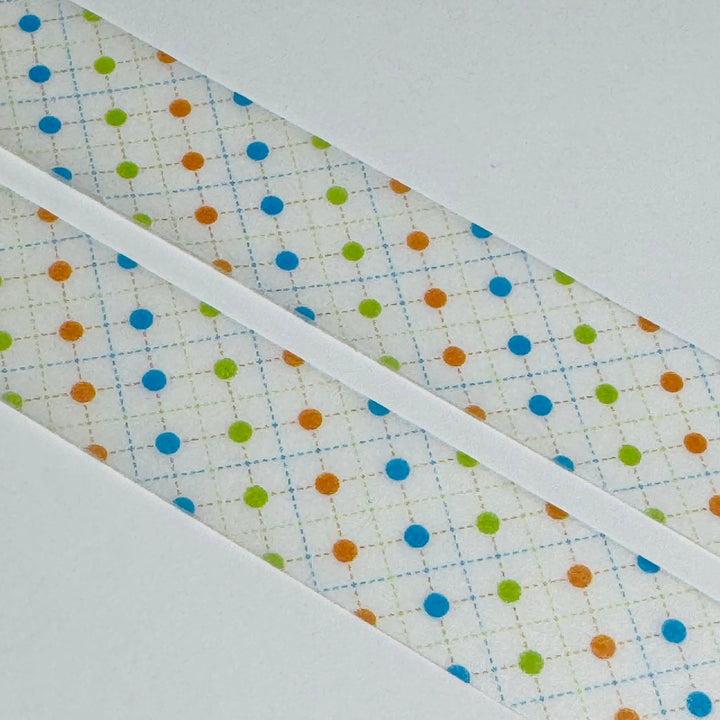 QUILTED GRID GREEN Dot Mt on White Washi Tape ~ 1 Roll ~ 15mm x 10m (33 Feet)