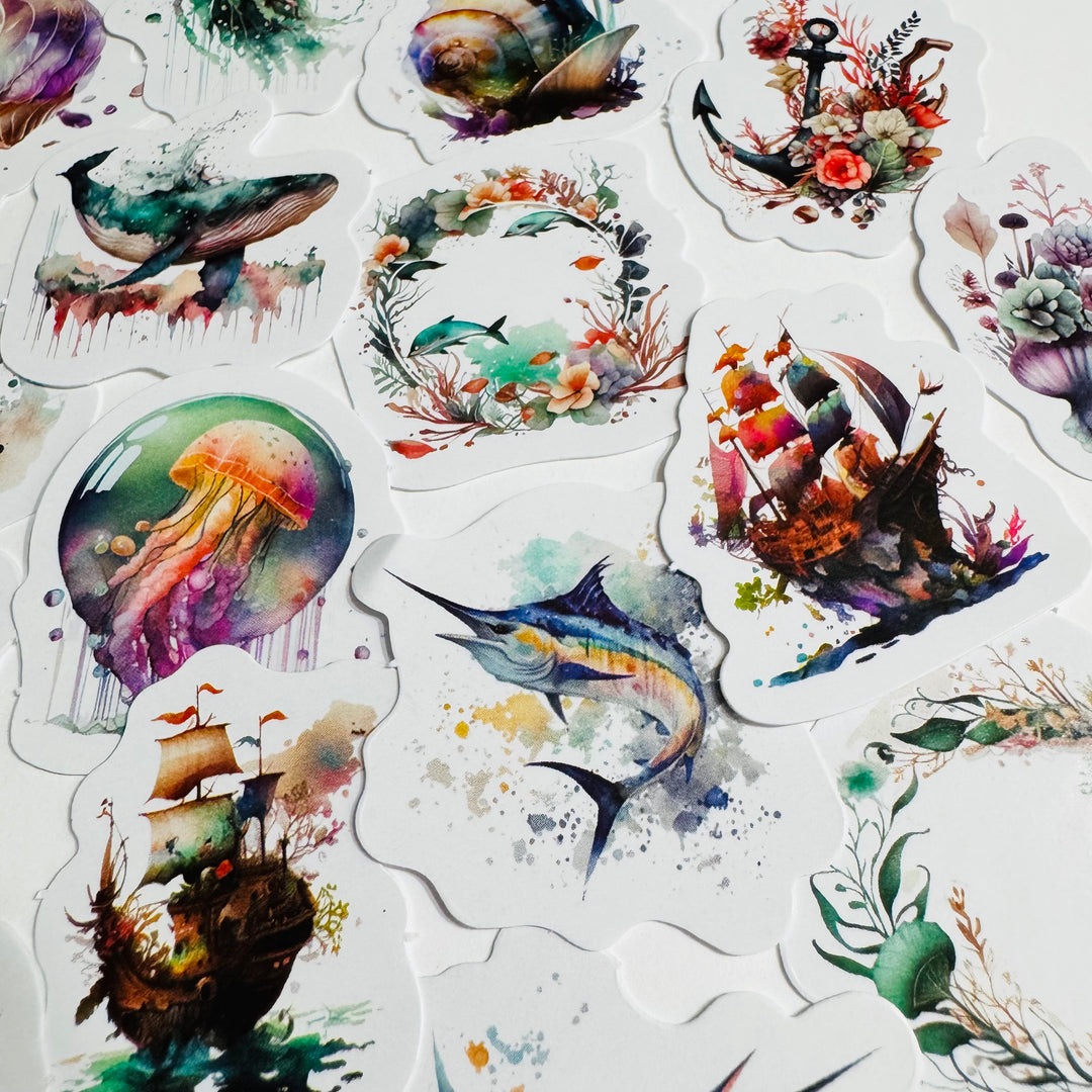 SOUND Of The SEA OCEANIC Peelable Stickers  ~ 46 Pieces ~ Each Sticker is 38mm