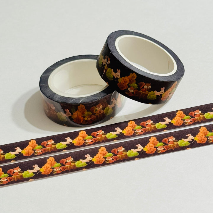 SQUIRRELS & RABBITS AUTUMN PLAYGROUND Washi Tape ~ 1 Roll ~ 15mm x 10m (33 Feet)