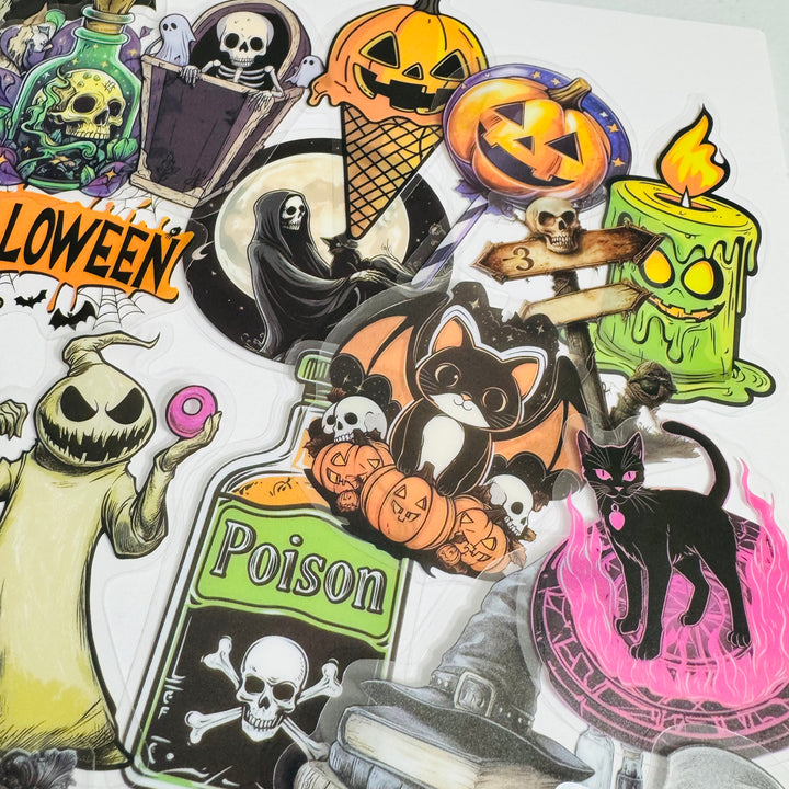 A TASTE OF MACABRE Halloween Peelable PET Stickers  ~ 50 Pieces ~ Each Sticker is 30 - 60mm