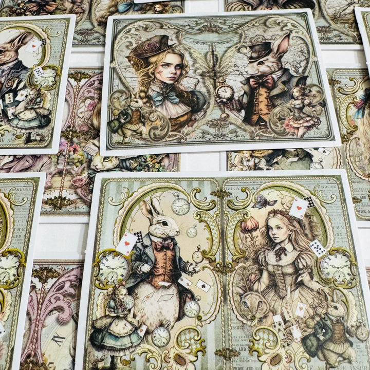 STEAMPUNK WONDERING ALICE Peelable Stickers  ~ 30 Pieces ~ 2 x 2.75 Inches Each