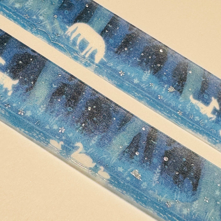 WINTER FOREST FRIENDS SILHOUETTES In Silver Foil Designed By BGM Washi Tape ~ 1 Roll ~ 20mm x 5m (16 Feet)