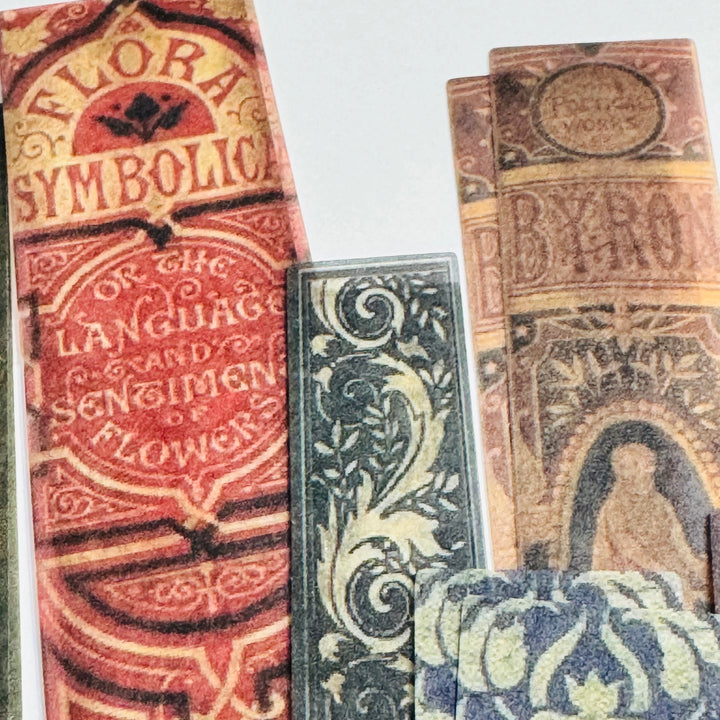 CLASSIC LIBRARY BOOK SPINES Ephemera Sticker Pack V2 ~ 40 Pieces ~ 90mm to 156mm