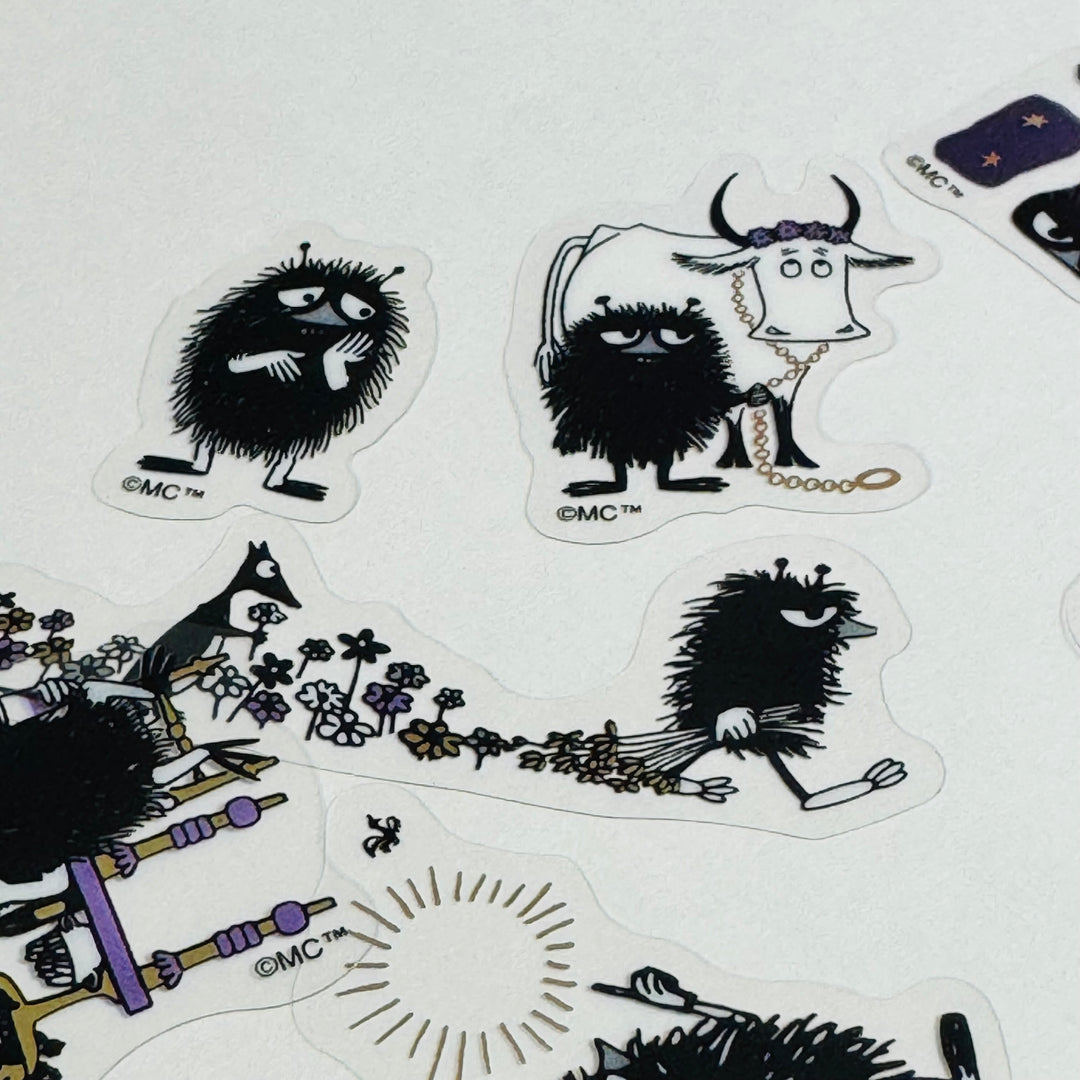 MOOMIN' STINKY BLACK FUZZY Character Gold Foil World Craft Sticker Flakes ~ 30 Pieces ~ 10 Designs (3 Each Design)