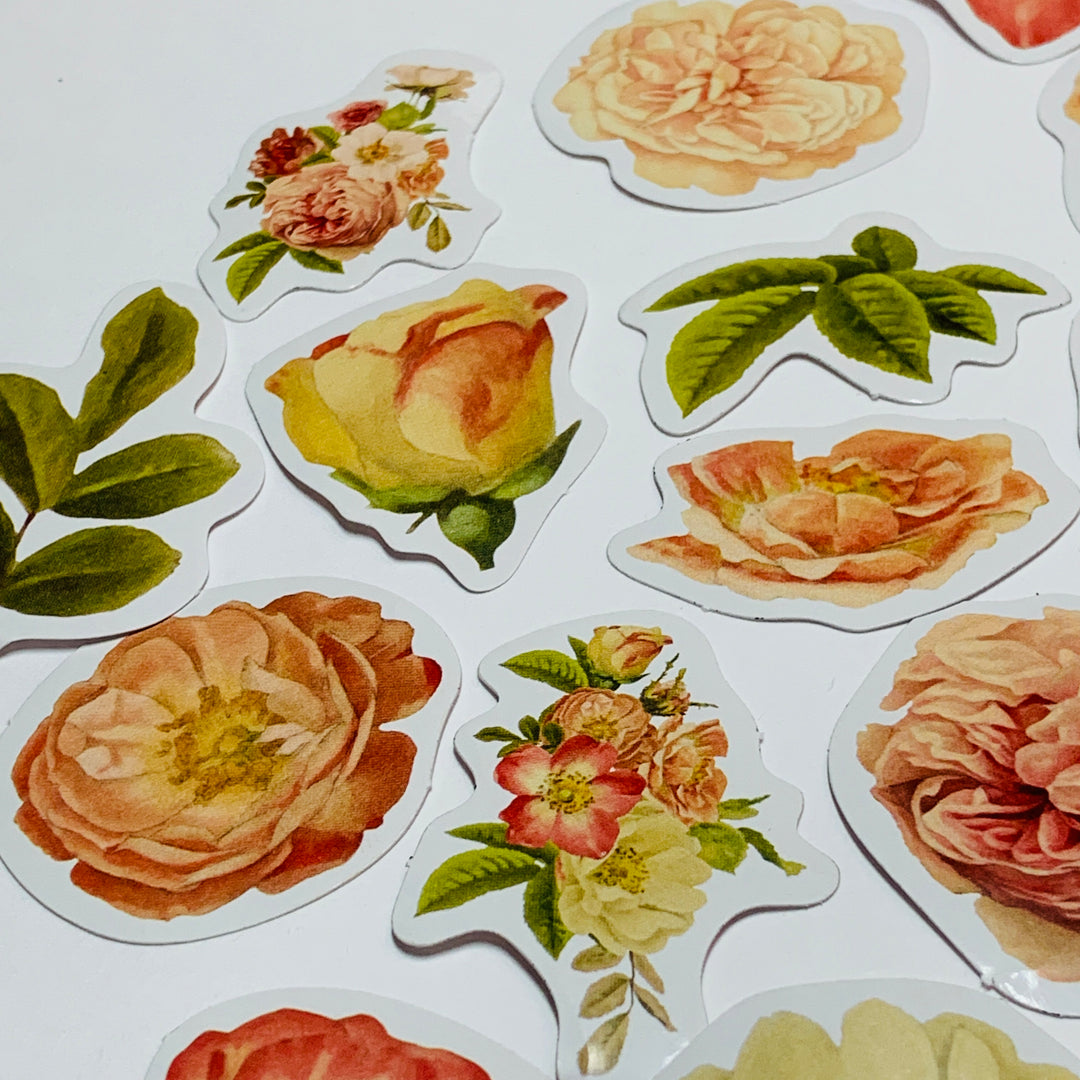 BEAUTIFUL SENTIMENTAL FLORAL Peelable Stickers  ~ 46 Pieces ~ Each Sticker is 38mm