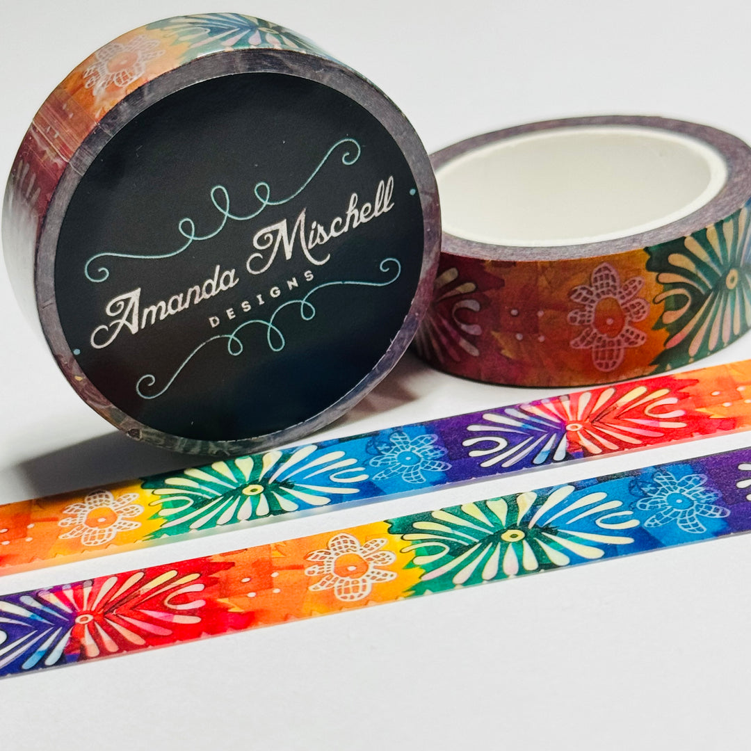FLORAL PAPER GARLAND Washi Tape - 1 Roll - 15mm x 10m (33 Feet)