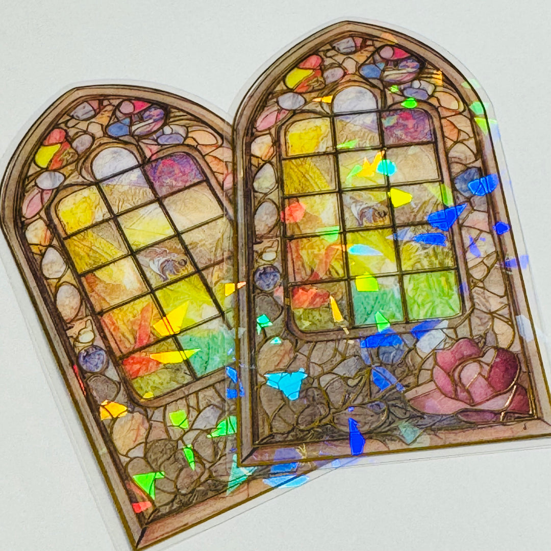 CATHEDRAL GILDED FLOWERS STAINED Glass Windows Gold Foil Peelable Stickers ~ 10 Large Stickers ~ 60-120mm