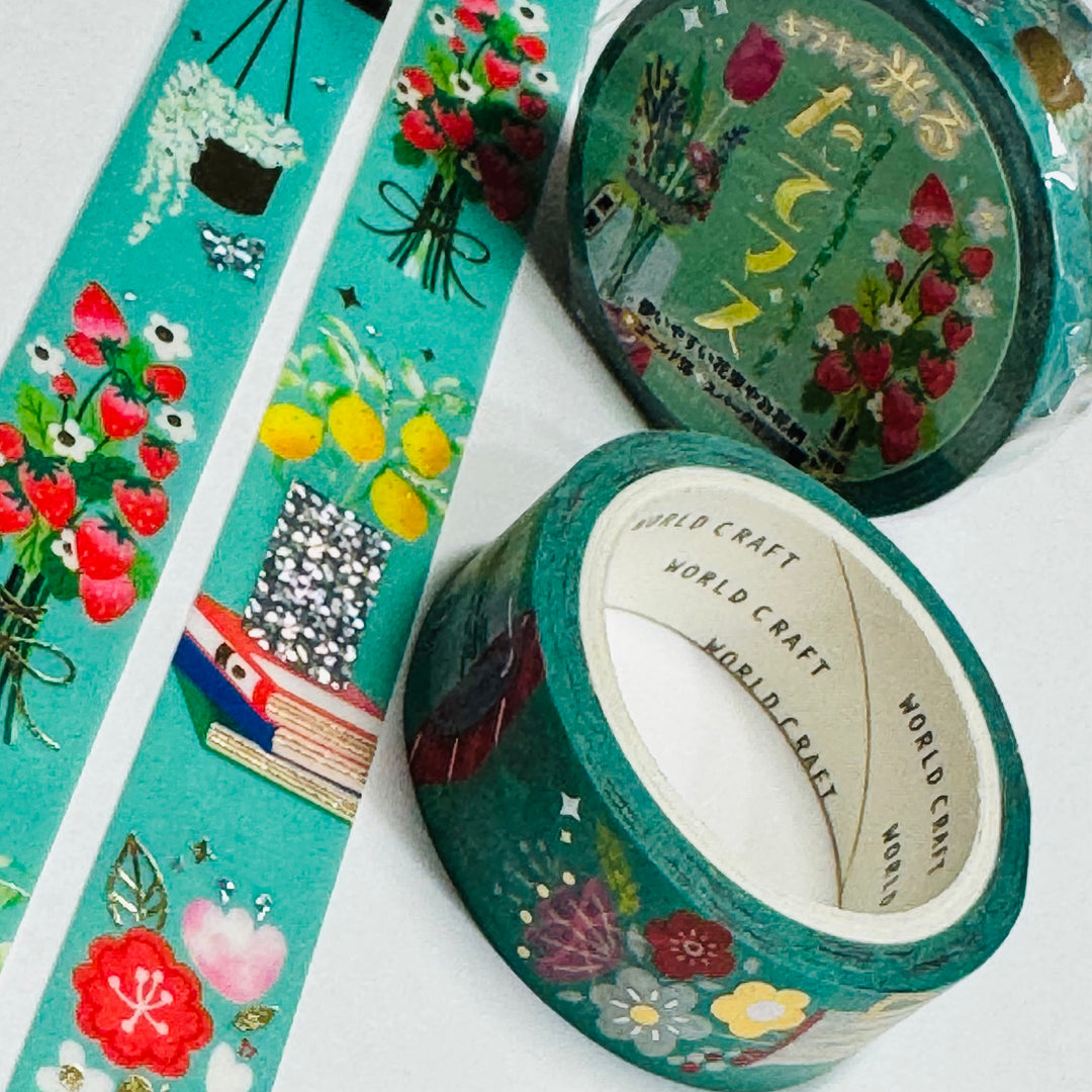 THE PERFECT BOUQUET Gold Accent Flowers World Craft Washi Tape ~ 1 Roll ~ 15mm x 5m (16 Feet)