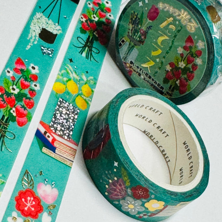 THE PERFECT BOUQUET Gold Accent Flowers World Craft Washi Tape ~ 1 Roll ~ 15mm x 5m (16 Feet)
