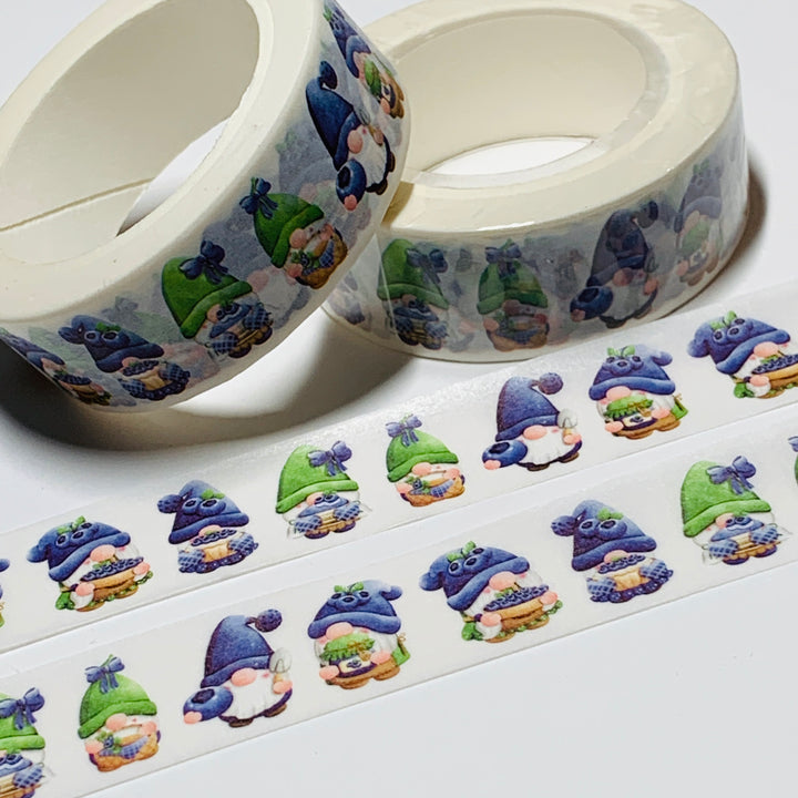 BLUEBERRIES BLUE & GREEN FRUIT GNOMES Washi Tape ~ 1 Roll ~ 15mm x 10m (33 Feet)