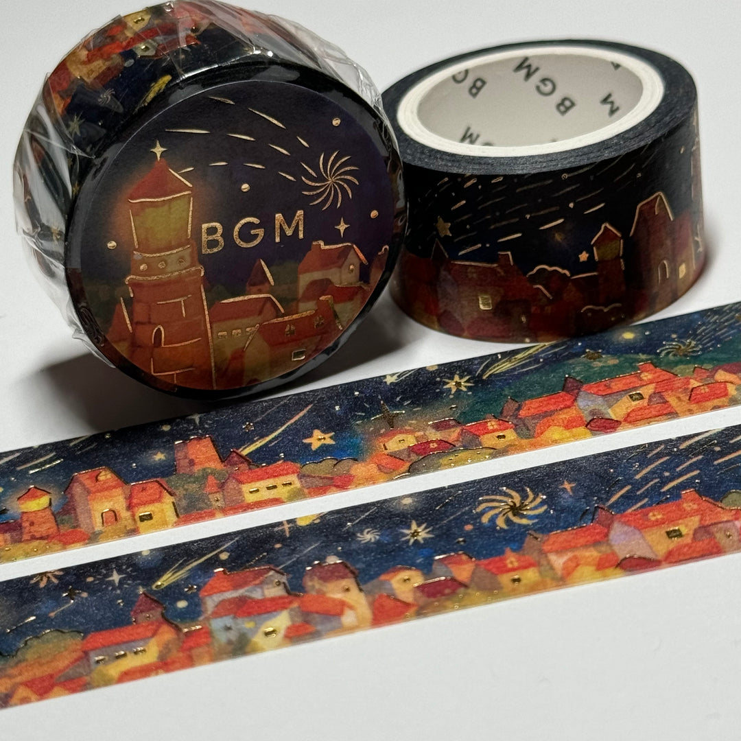 STARS OVER EUROPEAN CITY Gold Foil Washi Tape Designed By BGM ~ 1 Roll ~ 20mm x 5m (16 Feet)