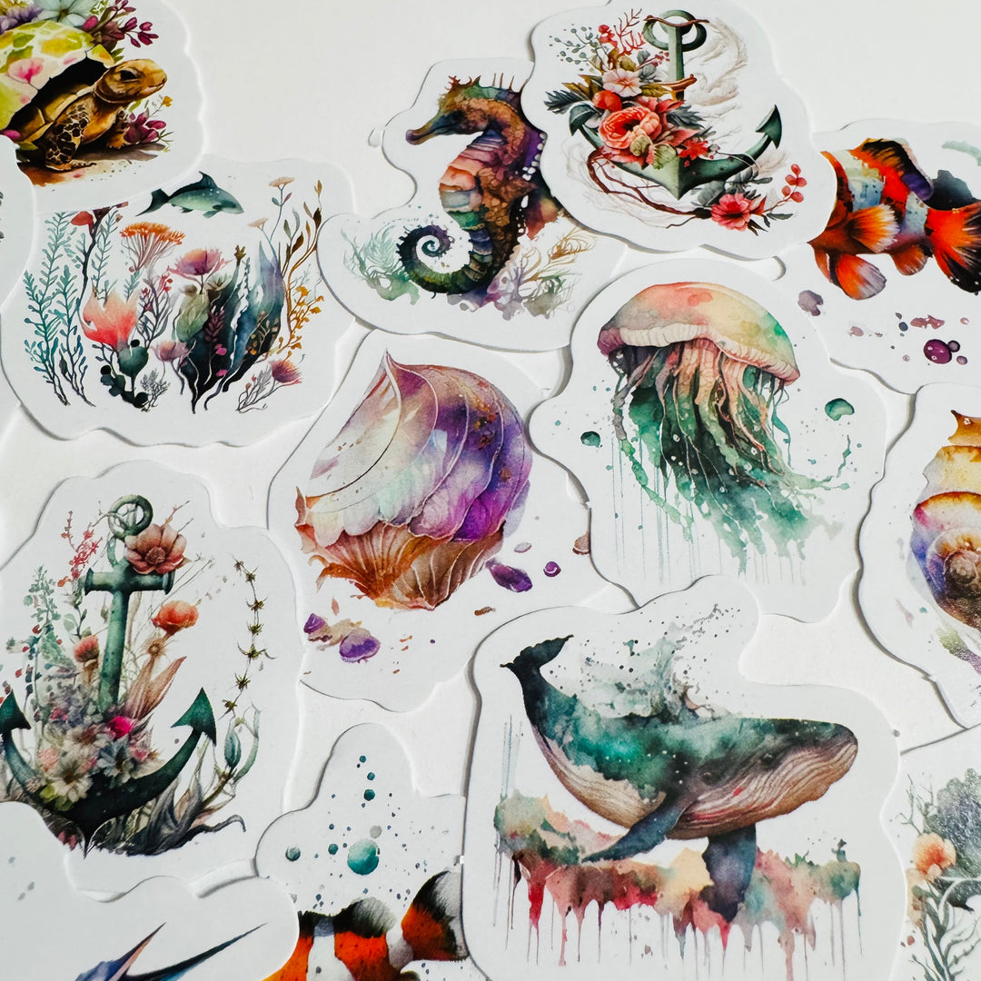 SOUND Of The SEA OCEANIC Peelable Stickers  ~ 46 Pieces ~ Each Sticker is 38mm