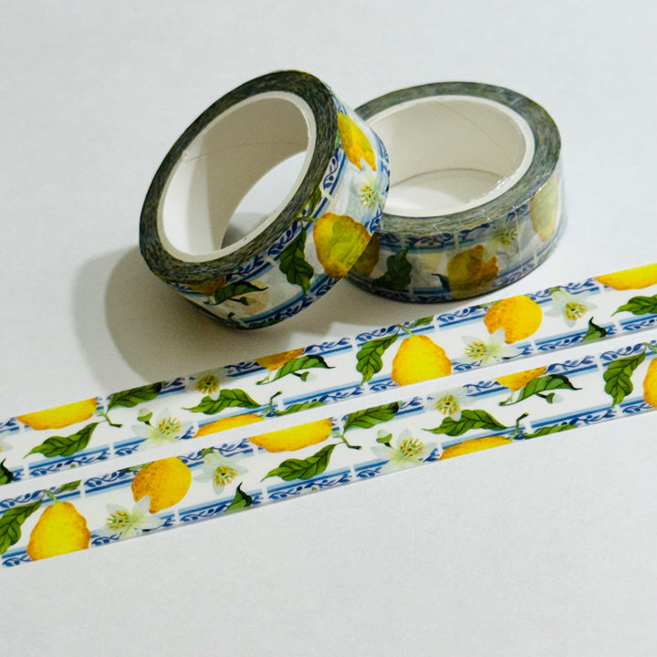 ITALIAN LEMON And BLUE Summer Vacation Washi Tape ~ 1 Roll ~ 15mm x 10m (33 Feet)