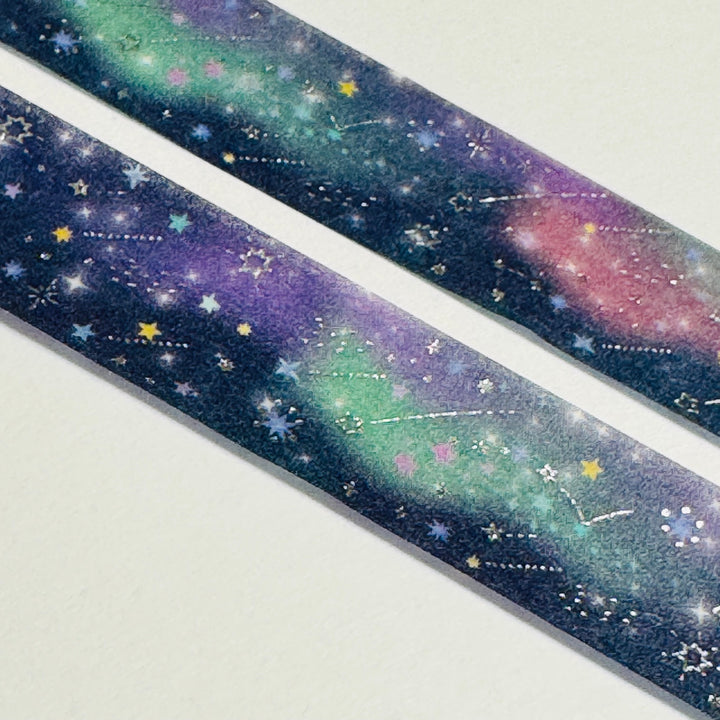 PLANETARIUM SHOOTING STARS SILVER Foil Saien Masking Washi Tape ~ 1 Roll ~ 15mm x 7m (23 Feet)