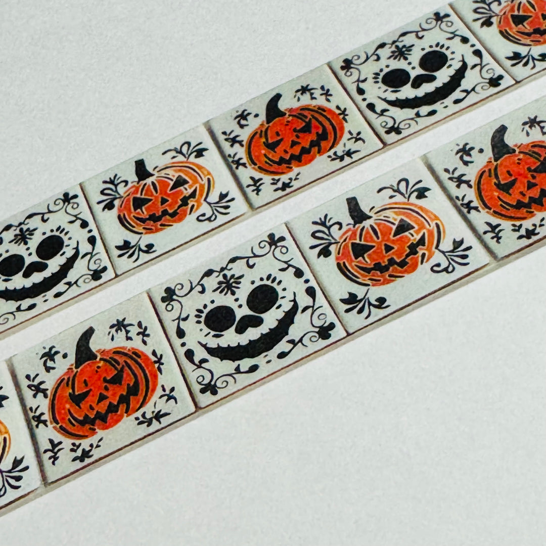 STENCILED HALLOWEEN WHITEWASHED Tiles Amanda Mischell Washi Tape ~ 1 Roll ~ 18mm x 10m (33 Feet)